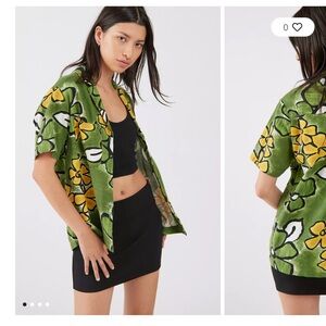 UO Dylan Linen Souvenir Button-Down Shirt in Floral Print